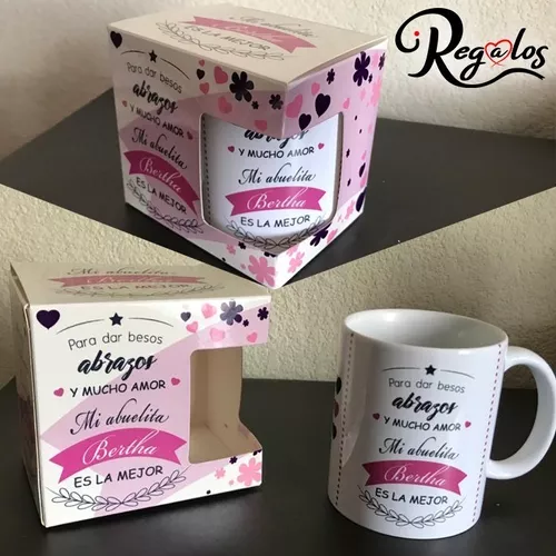 Taza Y Caja Personalizada Regalo Para La Mejor Abuela Besos