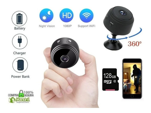 Mini Camara Espia Wifi A9 1080p Fhd 128gb Graba 24 Horas