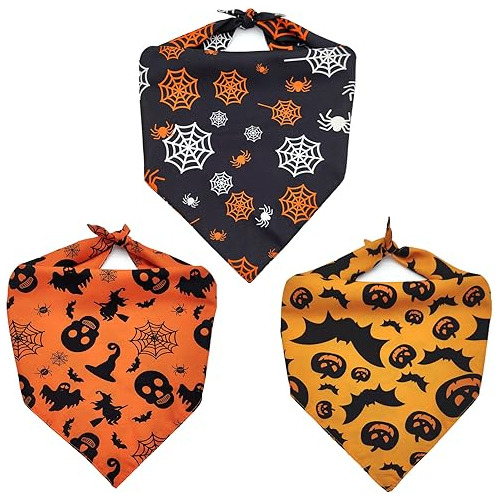 Bandanas De Halloween Para Perro, Paquete De 3 Pañuelos Reve