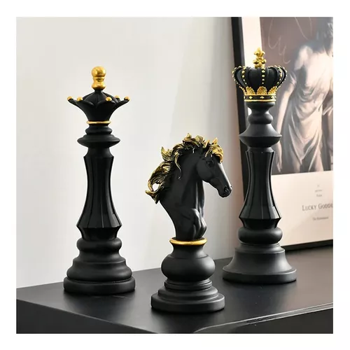 Estatuetas Rei, Rainha E Cavalo – Peças Decorativas De Xadrez