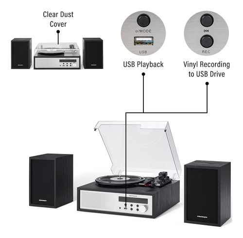 Tocadiscos Bluetooth Y Radio Crosley Cr7022a-bk Y Altavoces