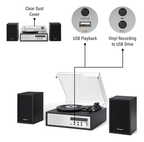 Tocadiscos Bluetooth Y Radio Crosley Cr7022a-bk Y Altavoces