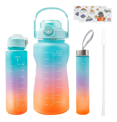 Botella De Agua Deportiva Con Mango Degradado Tricolor 3 Pcs