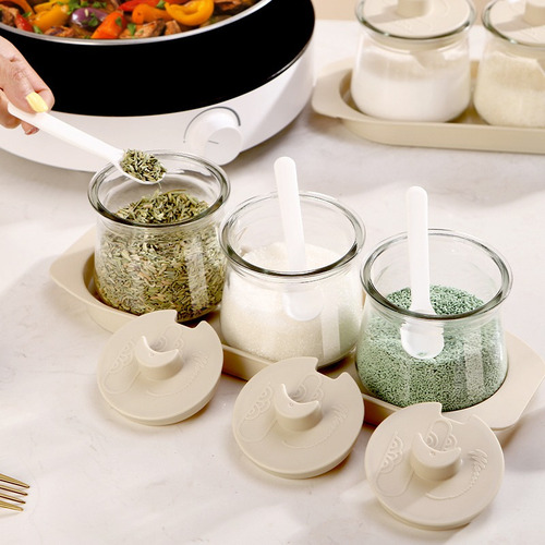 Juego De Tarros De Especias De Vidrio For Cocina De 3 Piezas