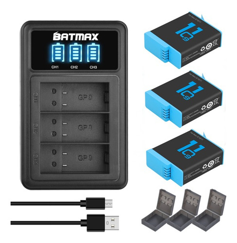 Kit 3x Bat Para Gopro Hero Black 12 + Carregador Usb Novo