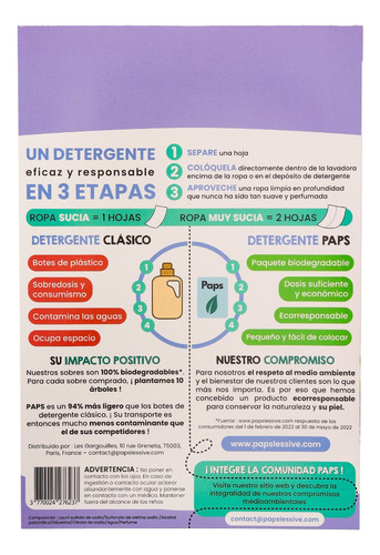 Detergente Para Ropa En Hojas Solubles Aroma Lavanda