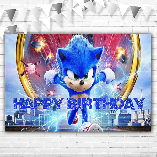 Telon Fondo Vinilo Sonic The Hedgehog Happy Birthday 5x3