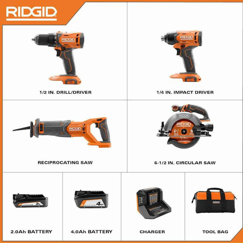 Ridgid Kit Combo 4 Herramientas Inalámbricas 18v R96256