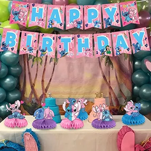  Stitch and Angel - Suministros para fiesta de cumpleaños para  revelación de género, suministros de fiesta de cumpleaños de Stitch y  ángel, centro de mesa de panal de abeja, 7 piezas