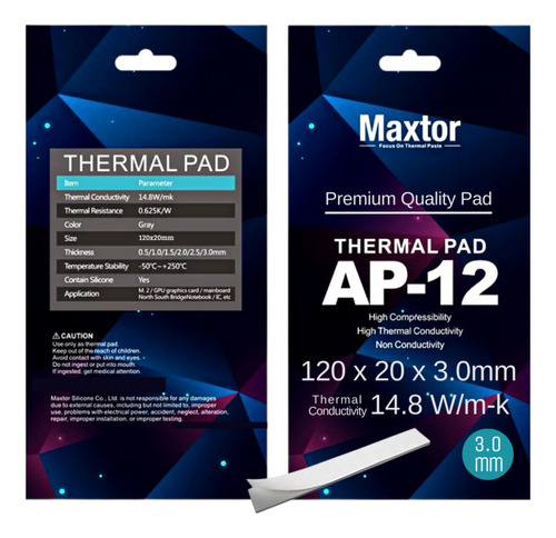 Pad Térmico Maxtor Ap-12 120x 20x 3.0mm Performance 14.8w/mk