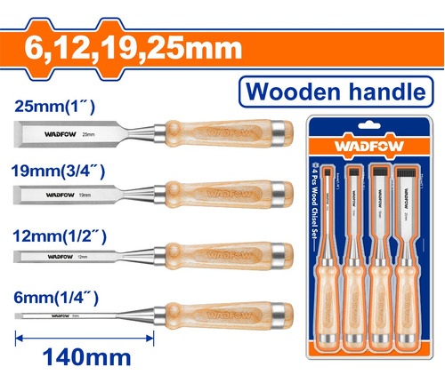 Juego De 4 Formones Mango Madera Wadfow Wwc3214