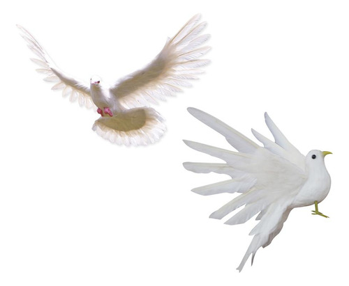 2 Unids / Set Artificial White Pigeon Bird Taxidermy Home