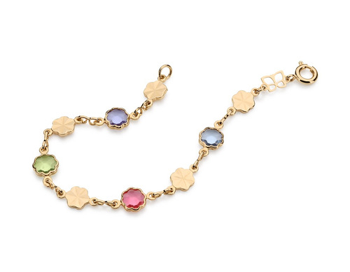 Pulseira Infantil Fios Flores Coloridas, Ouro Rommanel