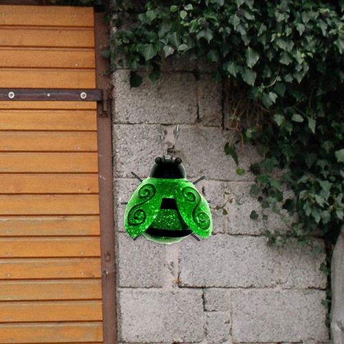 ' Escultura De Parede De Jardim De Joaninhas De Metal Verde