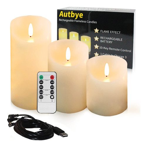 Autbye Velas Electricas Sin Llama Con Bateria Recargable, Ed