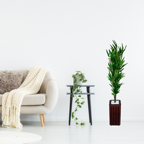 Imagem 2 de 6 de Bambu Artificial + Vaso Decorativo Marrom Para Sala Envio Já