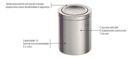 Lixeira Inox Com Tampa Basc Swing 5l - Tramontina
