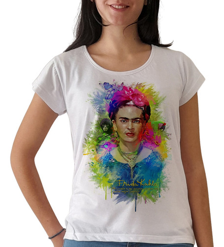 Remera Frida Kahlo 5 Mujer Manga Corta Blanca Purple Chick