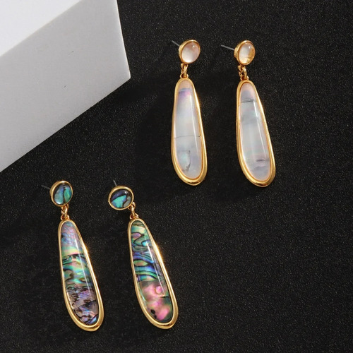 Elegantes Pendientes Largos De Concha De Abulón Para Mujer C