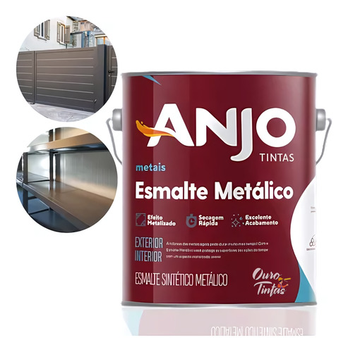Tinta Esmalte Sintético Metálico Plus 3,6 Litros Para Ferro Direto Na Ferrugem Com Base Solvente E Secagem Rápida Anjo Cor Prata Lunar