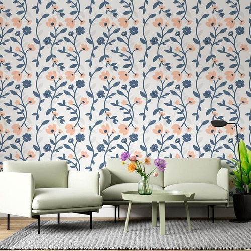 Imagem 4 de 5 de Papel De Parede Adesivo Floral Azul E Rosa N06185 Rolo De 0,