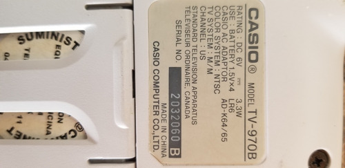 Imagen 4 de 10 de Mini Tv Portatil A Color Marca Casio Modelo Tv-970b De 2.3