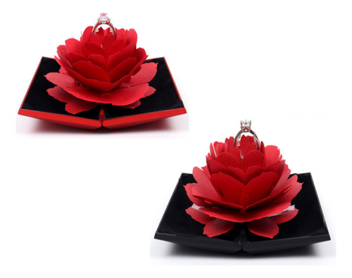 Caja De Anillos De Compromiso Con Flores Rosas En 3d Para El