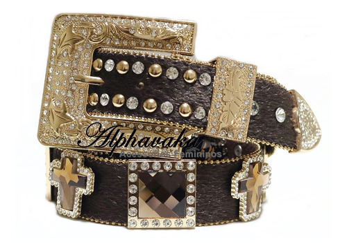 Imagem 1 de 5 de Cinto Feminino Country Marrom Five Ponteira Passador Strass