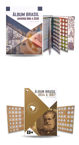 Álbum Moedas Real Novo 1994 A 2030 + Álbum Réis 1854 A 1887