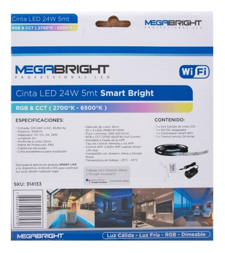 Imagen 3 de 9 de Cinta Led Inteligente Wifi Smart Rgb Google Home Alexa