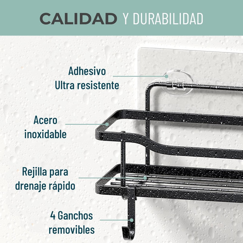 Imagen 2 de 9 de Organizador De Ducha Repisa Baño Adhesivo Set 2 Inoxidable