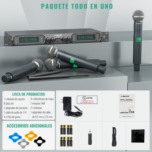 Sistema Micrófono Inalámbrico 4 Canales Microfono Phenyx Pro