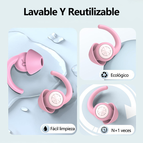 2 Pares Tapones Para Los Oídos Silicona Suave Con Reducción Ruido Tapones Auditivos Lavables Y Reutilizables Color Rosa
