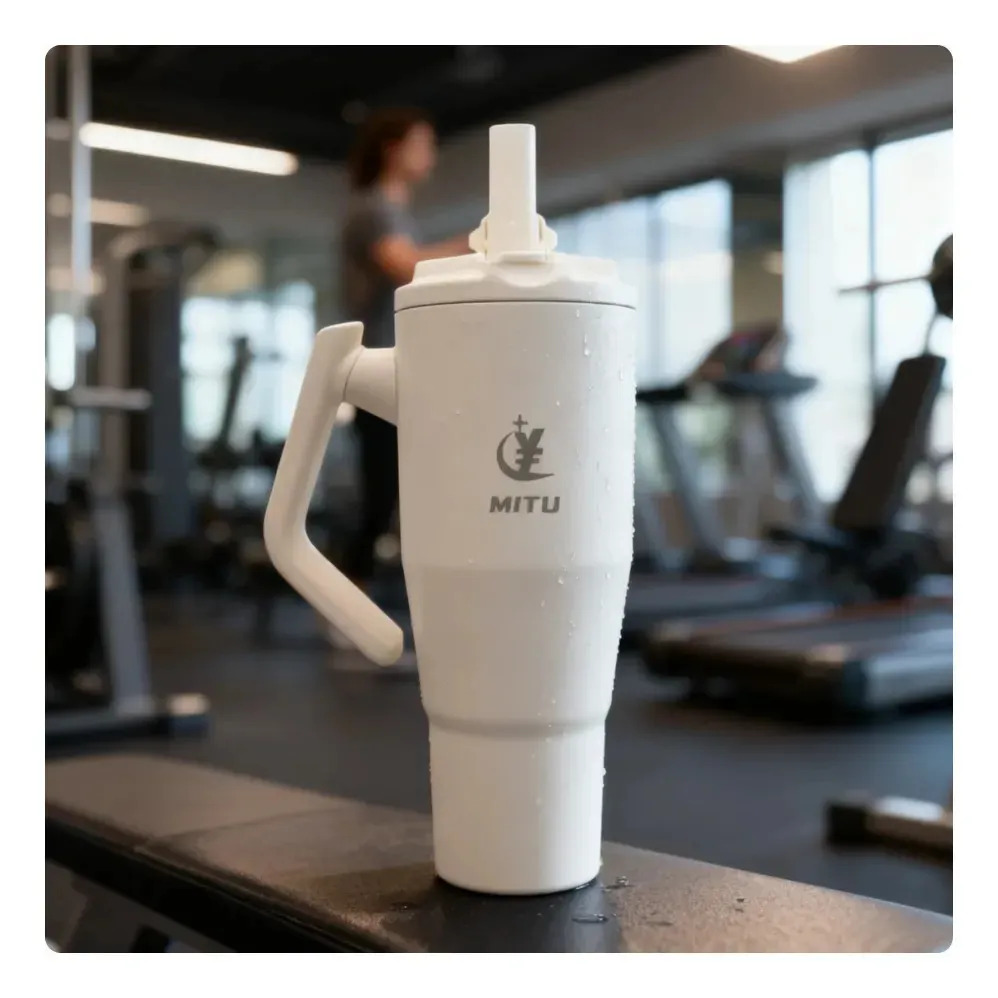 Copo Térmico Gigante 1,2l Inox Com Tampa E Inox Canudo Cor Branco Lisa Copo Garrafa Inox De Fitness