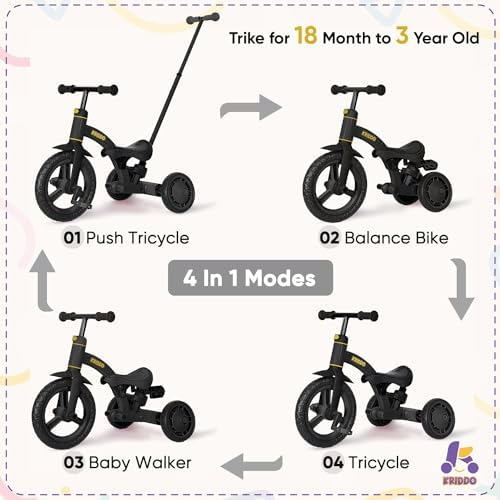 Triciclo 4 En 1 Para Niños De 1.5 A 3 Años Con Mango De Dire