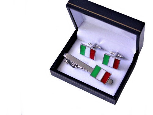 Set Colleras + Prendedor Corbata Bandera Italia