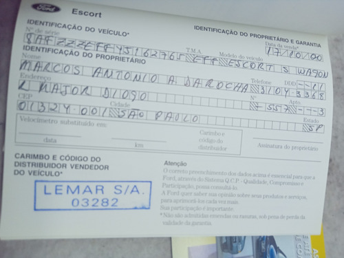 Ford Escort 2000 Manual Do Proprietário 1.6 1.8 Zetec Rocam (Usado)