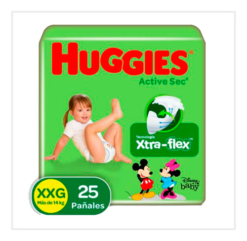 Pañales Huggies Active Sec Talla Xxg 25unds