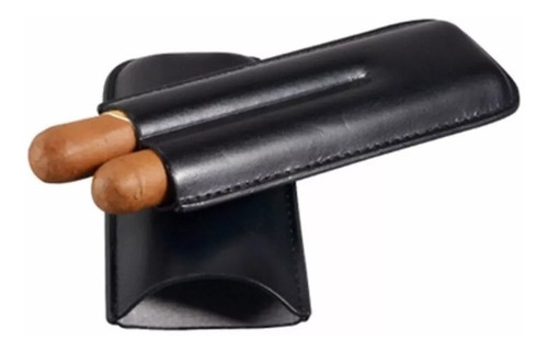Estuche Para 2 Habanos En Cuero Negro Hecho A Mano Artesanal