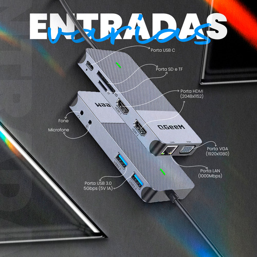 Dock Station Adaptador Hub Usb-c 11 Em 1 Com Displaylink