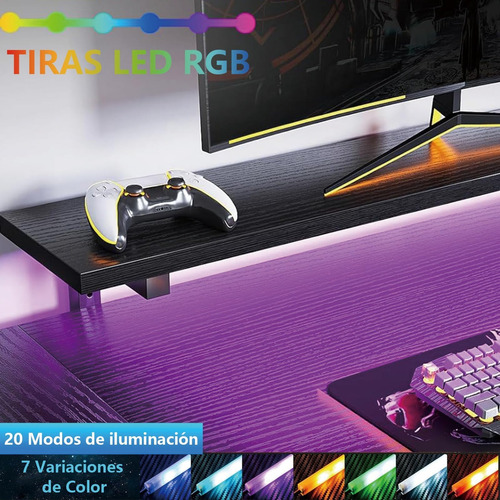 Escritorio Gamer Reversible Grande U Con Luz Led Y 4 Cajones Negro
