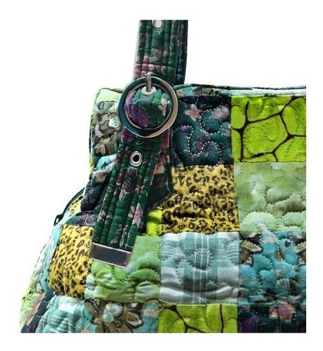 Bolsa Feminina Giulianna Orchid Patchwork Giulianna Fiori Cor Orchid Roxo e Verde Desenho do tecido Costura