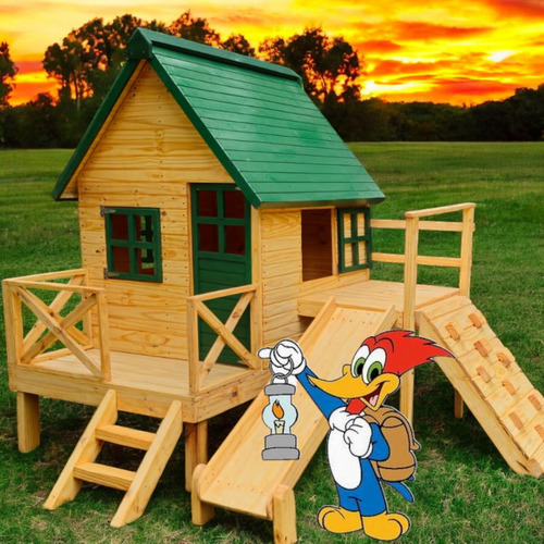 Casita Madera Infantil Jardín Terreno Exterior Día Del Niño Rojo Estandar