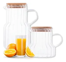 Comprar Conjunto 2 Jarras De Vidro Com Tampa De Bambu - Suco E Leite