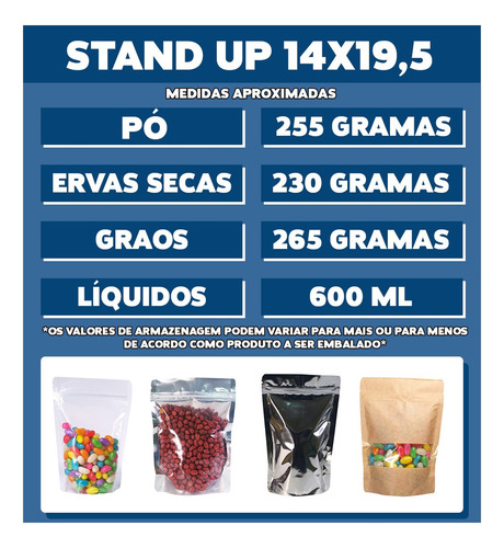 Saco Stand Up Pouch Kraft C/ Visor 100 Un 14x19,5 Fecho Zip