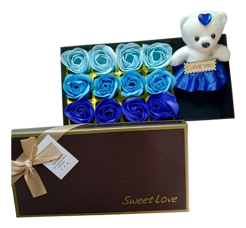 Oso Con Flores Eternas Azules Regalo Amor San Valentin