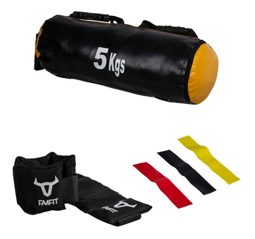 Combo Fit Bandas + Core Bag 5 Kg + Tobilleras 3 Kg Famfit