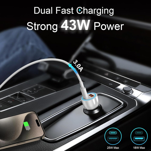 Cargador De Coche Para iPhone 16 15, Certificado Apple Mfi C