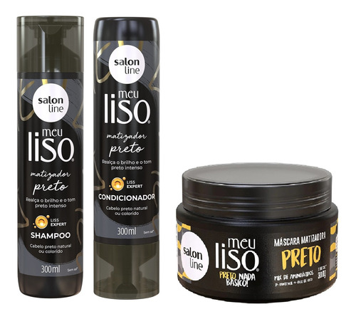 Salon Line Meu Liso Matizadora Preto Kit Shamp+cond+mascara