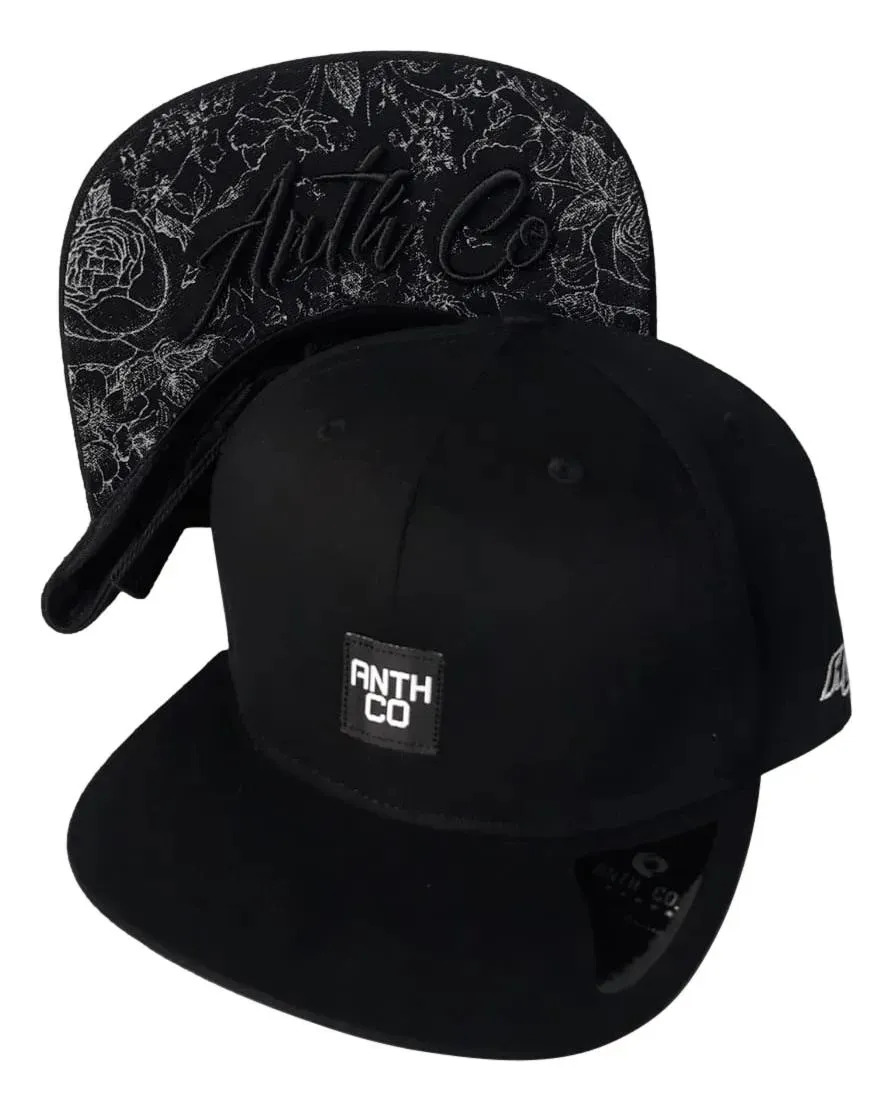 Boné Anth Co Fox Aba Reta Bordado Preto Fitão Strapback Preto Único